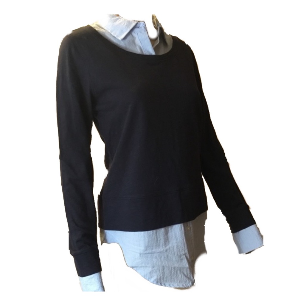 NWT Tommy Hilfiger Navy Mock Layered-Look Sweater w/ Seersucker Details Size XS